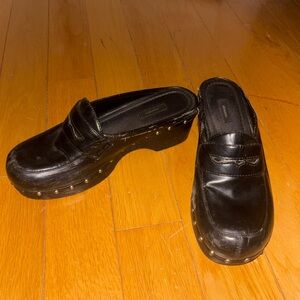 Black Platform Clogs with Studded Details